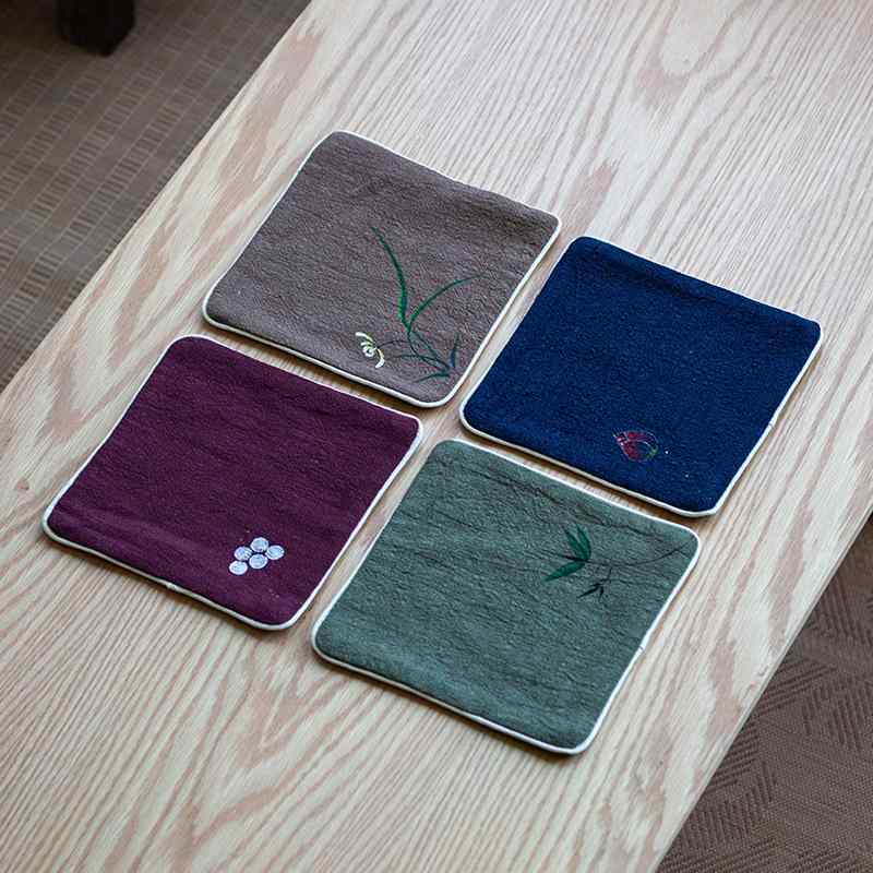 茶巾 綿麻 吸水性 厚手 刺繍 高級感 和モダン 禅スタイル 茶道 ティータイム 養壺布 抹茶用布 茶敷き ..