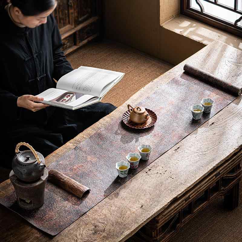 テーブルランナー 新中国風 禅風 茶席用 ロング丈 撥水 マイクロファイバー 茶道マット ティーテーブル..