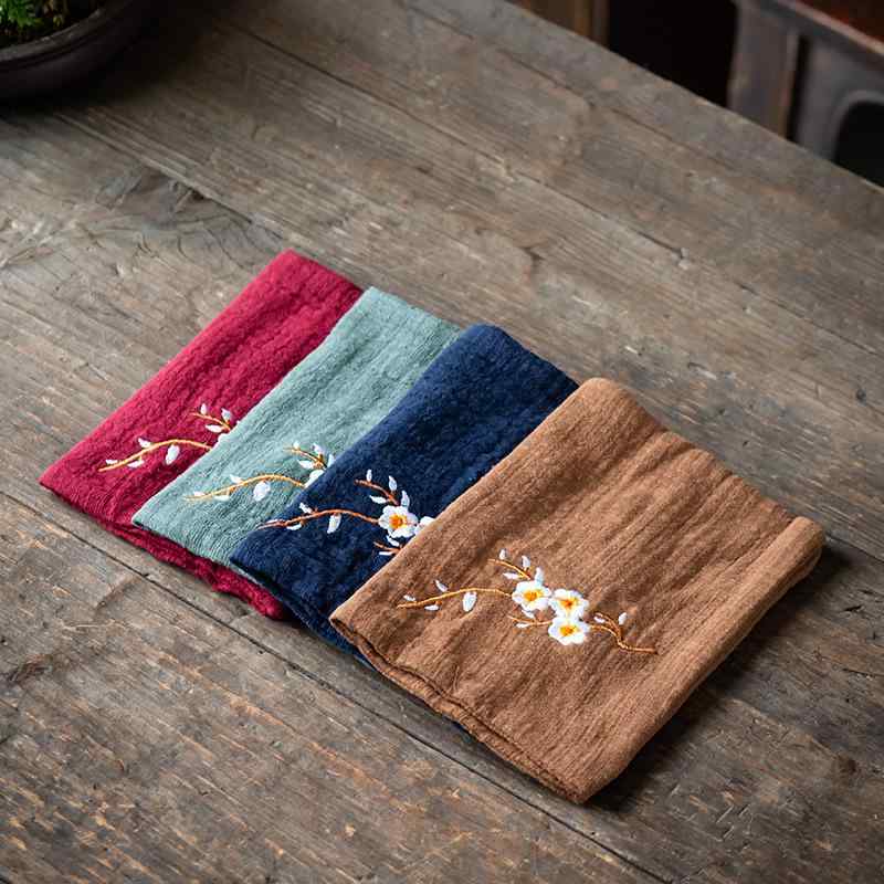 茶巾 綿麻 刺繍 梅花柄 吸水 厚手 レトロ アンティーク調 茶器お手入れ ティーポット用 テーブルクロス..