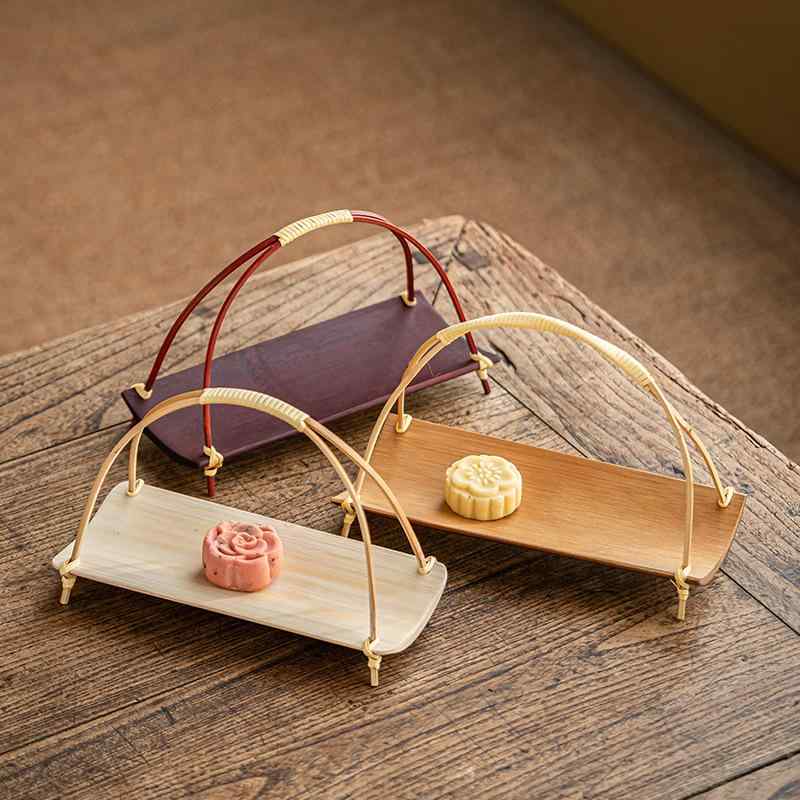 竹製 ミニ バスケット トレイ レトロ アンティーク風 アフタヌーンティー デザートプレート お茶菓子 ..