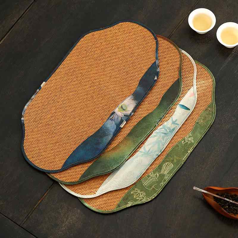 茶席 新中式 禅意 和モダン 草編み 籐編み 竹 天然素材 手編み 茶マット コースター テーブルランナー ..