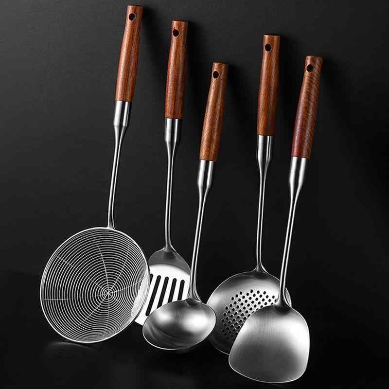 キッチンツール 304ステンレス 厚手 家庭用 調理器具セット 天然木ハンドル 多機能 フライ返し ターナ..