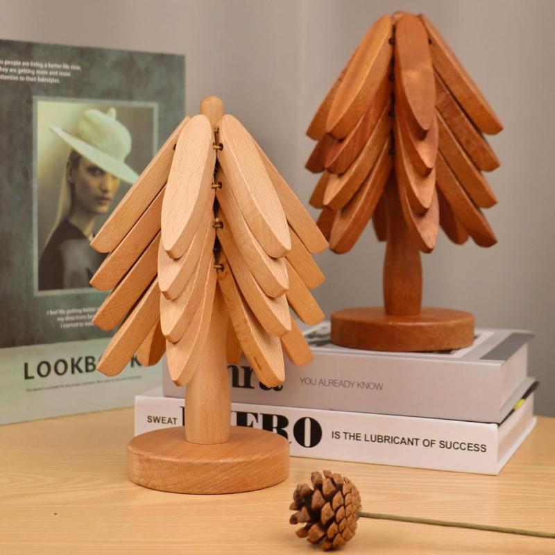 コースター 鍋敷き クリスマスツリー型 高級感 無垢材 ブラックウォールナット 耐熱 断熱 テーブル飾り..