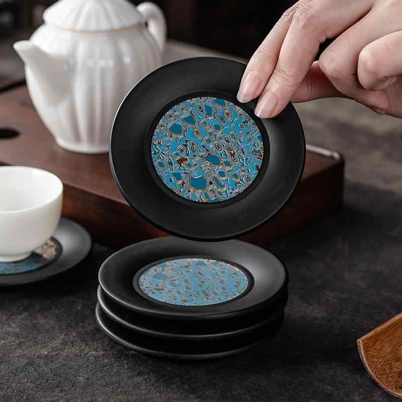 茶托 ベークライト製 漆塗り風 木製 和風 茶器 茶道 アクセサリー コースター 藍色 赤色 普段使い 来客..