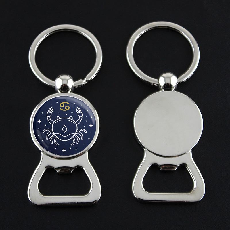キーホルダー カップル 十二星座 タイムジェムストーン クリスタル 栓抜き ボトルオープナー 亜鉛合金 欧風 おしゃれ ユニーク プレゼント ギフト 記念品