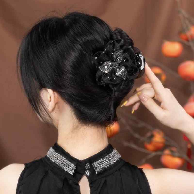 ヘアアクセサリー レディース ロマンティック 宮廷風 クローバー 星柄 チュール バンスクリップ 上品 エレガント 気品 フェミニン かわいい まとめ髪 シニヨン ヘアアレンジ 普段使い オフィス デイリー