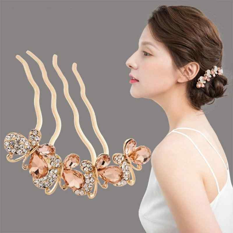 ヘアアクセサリー 女性用 韓国風 蝶 バタフライ ラインストーン ヘアコーム かんざし まとめ髪 アップヘア 手作り エレガント 上品 普段使い パーティー 結...