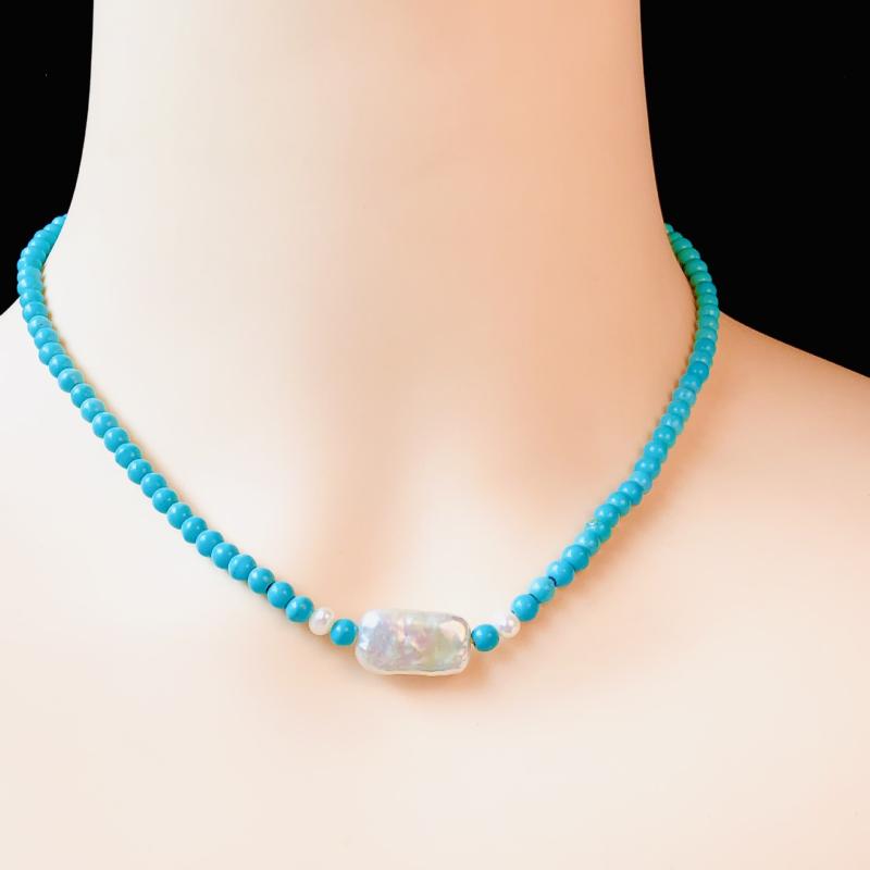 ネックレス レディース ターコイズ 天然淡水パール 2粒 鎖骨チェーン シンプル カジュアル オフィス デ..