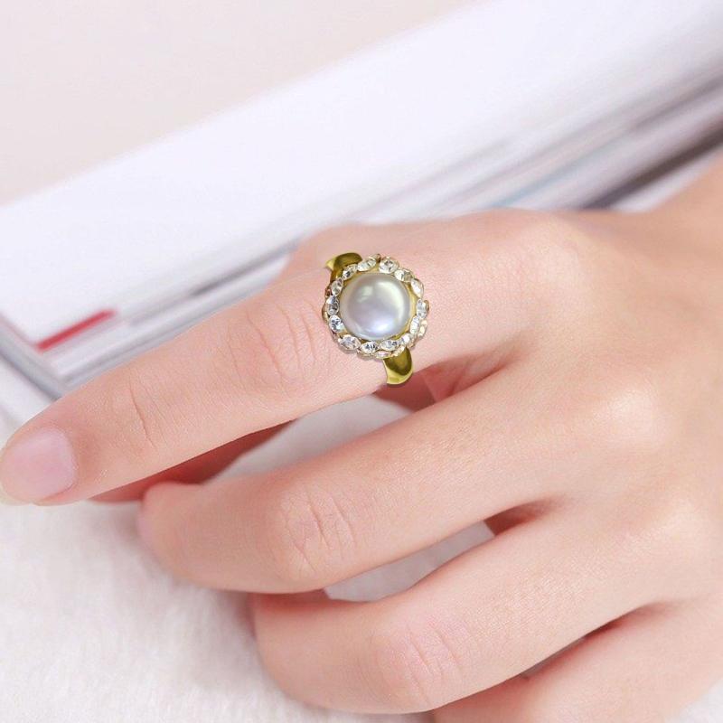 指輪 レディース 18金メッキ シンプル 上品 パールモチーフ フリーサイズ オープンリング ゴールド 春夏 通勤 オフィス カジュアル 個性的なデザイン(4)