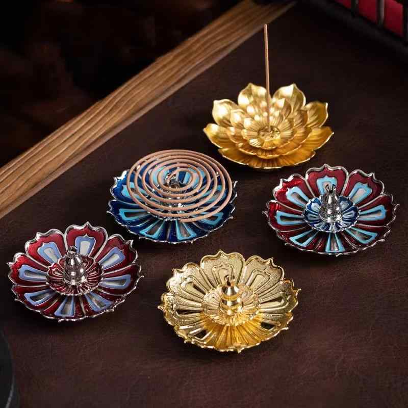 香炉 蓮 ひょうたん 香立て 多機能 線香 コイル香対応 沈香 白檀香 亜鉛合金製 室内 インテリア 置物 中華風 アンティークゴールド