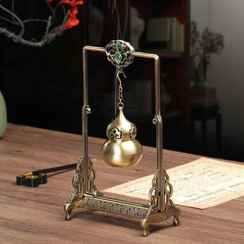 香炉 新中華風 モダンチャイニーズスタイル ひょうたん 吊り下げ式 金属製 アンティーク調 ブロンズ風 青銅色 リビング 玄関 茶室 卓上 インテリア オブジェ 置物 縁起物 開運アイテム