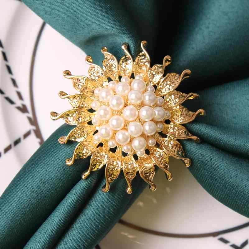 ナプキンリング パール ヒマワリ デザイン モダン 西洋風 亜鉛合金 電気メッキ加工 ホテル パーティー 宴会 結婚式 食卓 バレンタイン テーブルデコレーション ゴールド シルバー(x6)