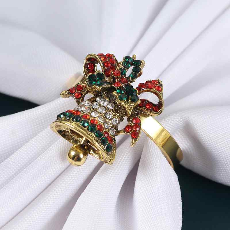 ナプキンリング クリスマス ベル 鈴 雪だるま モチーフ 帽子 メタル 合金 ラインストーン 電気メッキ加工 高級感 ホテル 宴会 パーティー 結婚式 ディナー 食卓 飾り テーブルデコレーション グリーン 洋風(x6)