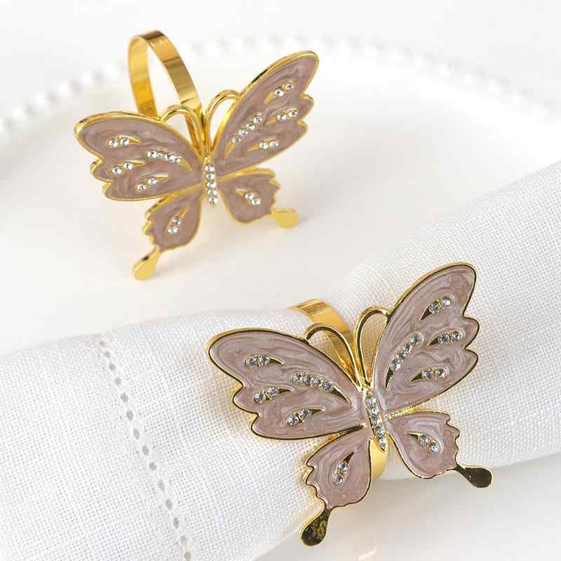 ナプキンリング ホテル テーブルコーディネート ラインストーン 蝶モチーフ エナメル加工 金色 亜鉛合金製 電気メッキ加工 洋風 エレガント 高級感 ダイニング装飾(x6)