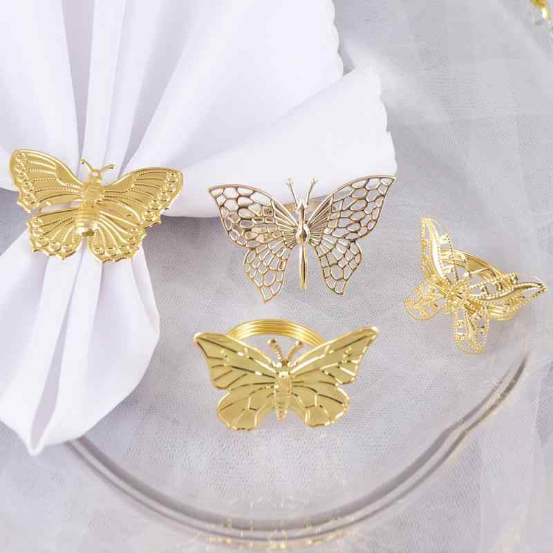 ナプキンリング 蝶 バタフライ ゴールド 透かし彫り 亜鉛合金 電気メッキ加工 高級感 欧米風 西洋風 ホテル レストラン テーブルコーディネート パーティー ディナー 来客用(x6)