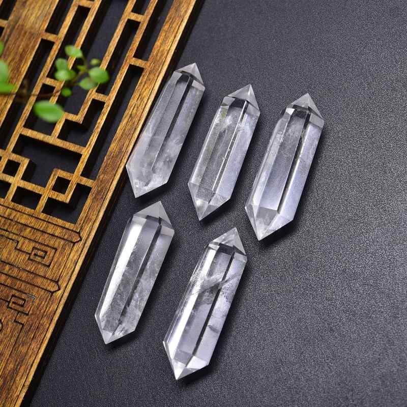 天然石 ホワイトクォーツ 水晶 ダブルポイント 六角柱 原石 研磨 置物 オブジェ 浄化 ヒーリング イン..