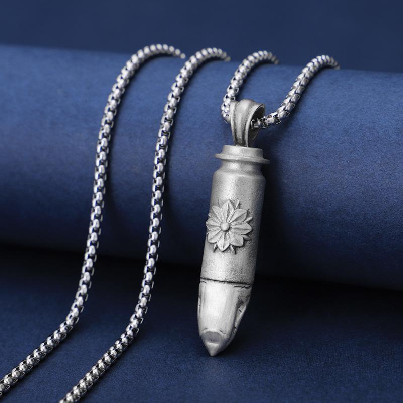 ネックレス メンズ パンク ヒップホップ サメ 弾丸 モチーフ ペンダント ステンレス シルバー 個性的なデザイン クール ストリート ファッション アクセサリー 男性用 普段使い(4)