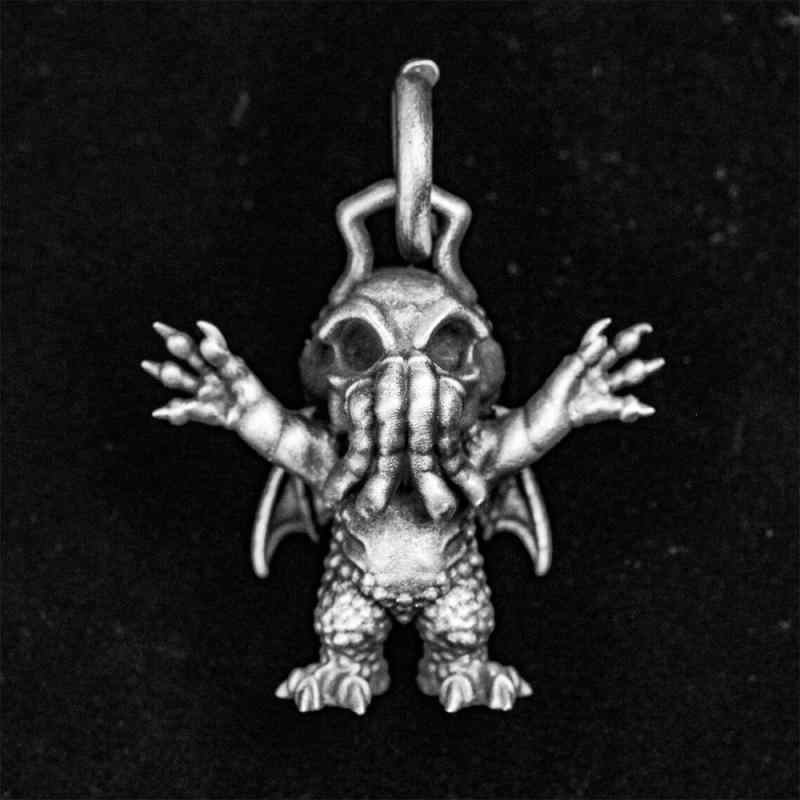 ネックレス メンズ パンク ヒップホップ ストリート クトゥルフ神話 モンスター クリーチャー ペンダント ステンレス サージカルステンレス スズ ピューター ボックスチェーン レトロ ヴィンテージ シルバーカラー