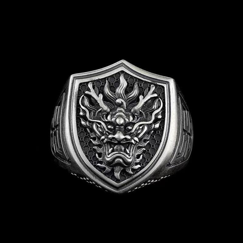 指輪 メンズ レトロ 中国風 ヴィンテージ 龍頭 ドラゴンモチーフ 個性的 人差し指用 迫力 ワイルド 亜..