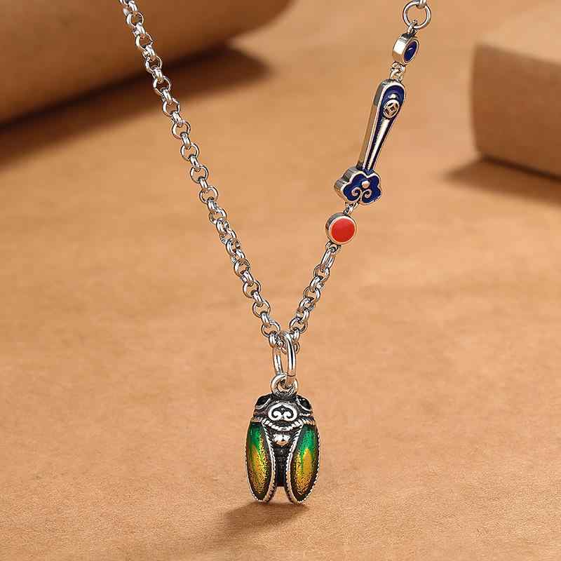 ネックレス 男女兼用 ユニセックス 黄金の蝉モチーフ レトロ ヴィンテージ 民族風 エスニック アンティ..