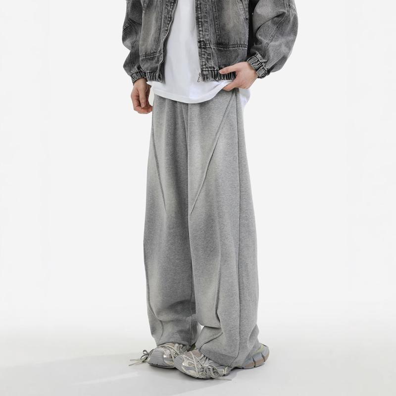 カジュアルパンツ メンズ 男性用 グレー 春秋 アメカジ ストリート レトロ ヘビーウェイト 落ち感 ゆったり ルーズフィット ストレート ロングパンツ ポリエステル 微ストレッチ 普段使い