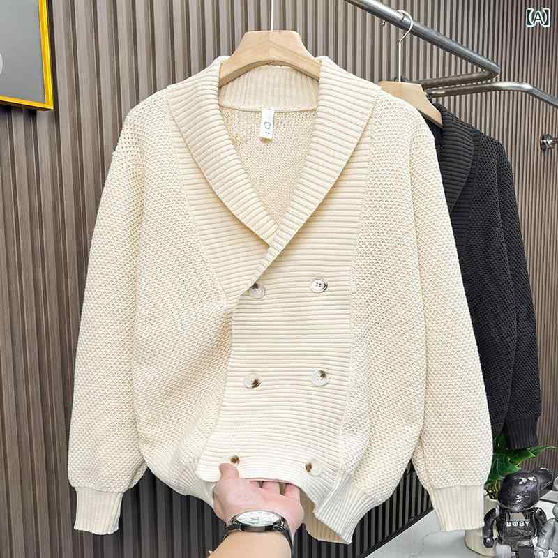 ニット メンズ 男性用 セーター クルーネック 丸首 高品質 厚手 肉厚 ジャガード柄 長袖 ポリエステル 秋冬 カジュアル ウォッシャブル