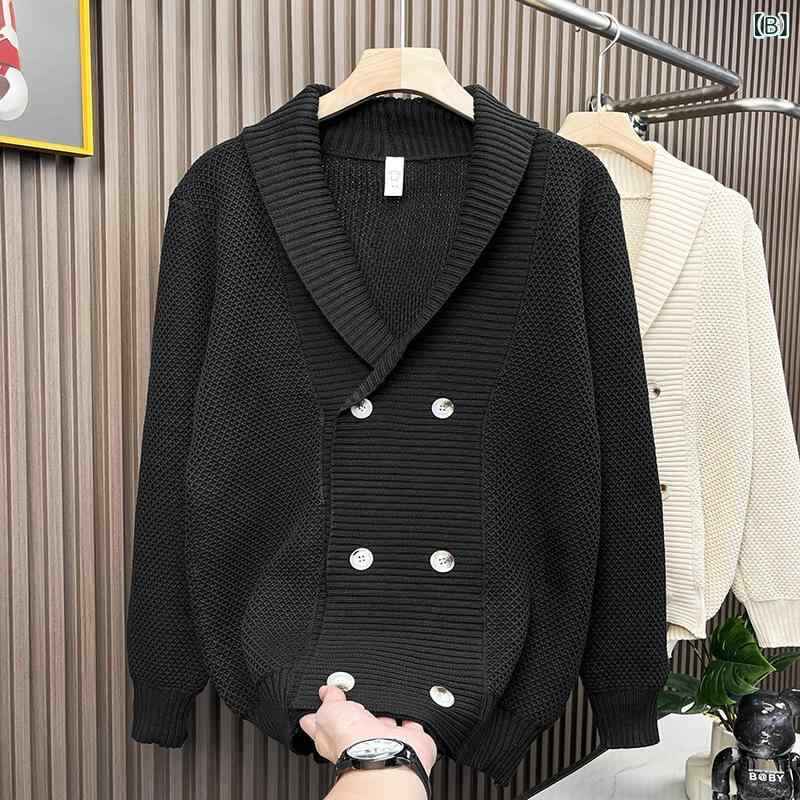 ニット メンズ 男性用 セーター クルーネック 丸首 高品質 厚手 肉厚 ジャガード柄 長袖 ポリエステル 秋冬 カジュアル ウォッシャブル