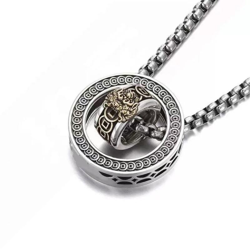 ネックレス メンズ 男性用 貔貅 ダブルリング ペンダントチャーム レトロ ヴィンテージ 個性的 ユニーク 中国風 チャイニーズスタイル 万能 銅製 電気メッキ加工 カジュアル 普段使い ストリート系 ファッションアクセサリー(4)