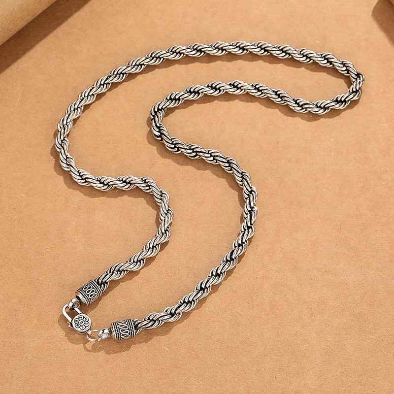 ネックレス メンズ 男性用 六字真言 金剛杵 マントラ ツイストチェーン ヒップホップ ストリート ヴィンテージ風 個性的 燻し加工 存在感 幾何学デザイン 重厚感 ロング ペンダント 真鍮製 電気メッキ加工