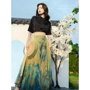 レディース 新中華風 レトロモダン エレガント 漢服デザイン 山水画プリント 馬面プリーツスカート 上下セット ポリエステル ロング丈