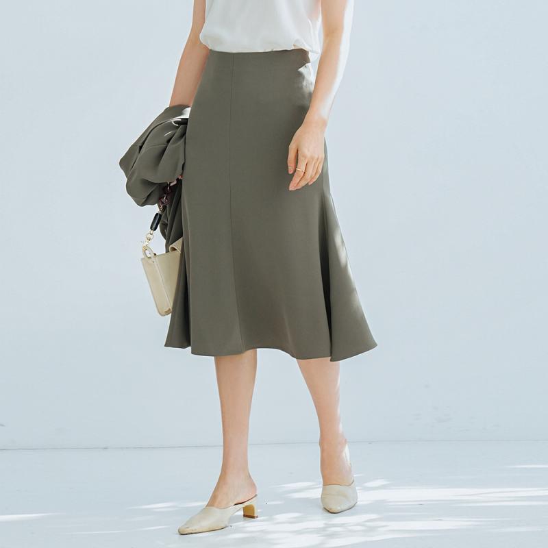 スカート レディース 春の新作 上品 エレガント オフィス カジュアル ハイウエスト Aライン ミモレ丈 ミディ丈 タイトシルエット マーメイドフレア グレー ...
