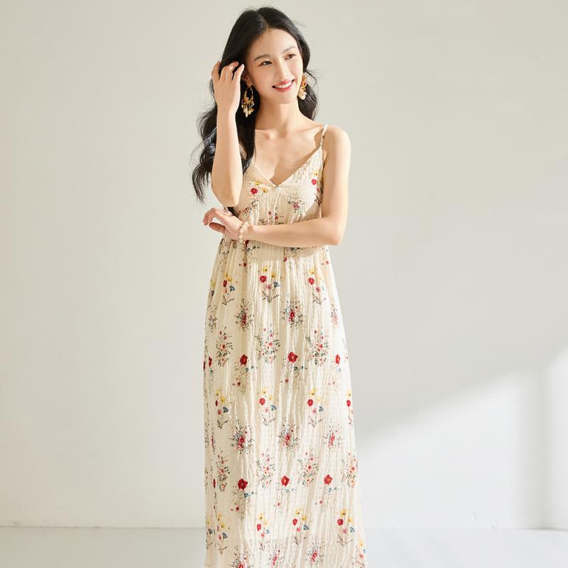 ワンピース 花柄 キャミソール ノースリーブ ロング丈 フレンチスタイル ポリエステル ゆったり リラックス リゾート ビーチ 夏 清涼感 フェミニン(4)