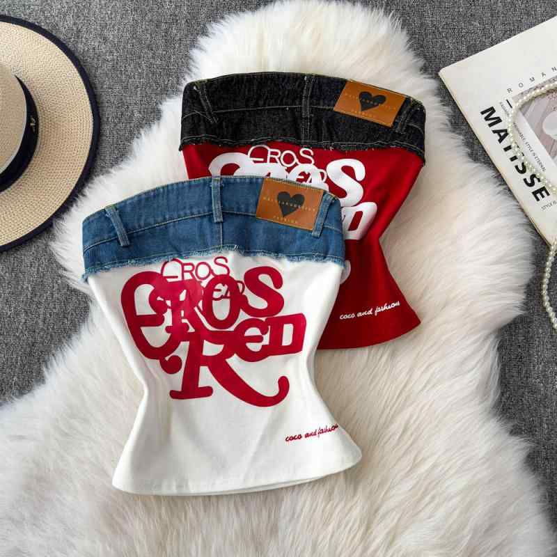 トップス レディース アメリカンヴィンテージ レトロ クール系 チューブトップ ベアトップ ビスチェ 英..