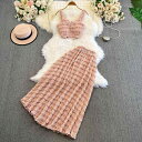 レディース 夏 低身長向け キャミソールトップス ロングスカート レース エレガント 細見え 上品 フェミニン 2点セット ポリエステル 黒 白 青 ピンク 通...