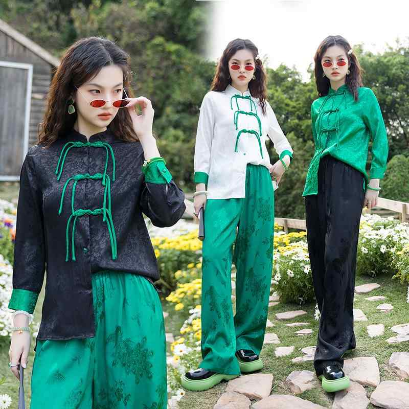 チャイナブラウス レディース 中国風 レトロ エレガント 立ち襟 スタンドカラー 琵琶ボタン チャイナボ..