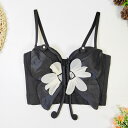 ビスチェ レディース 骨入り コルセット ショート丈 タイト フィット ベアトップ チューブトップ キャミソール セクシー 高級感 パーティー 蝶々 バタフライ ブラック ポリエステル 春夏