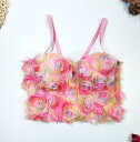 キャミソール レディース 女性用 花柄 ペイント ボーン入り コルセット風 スリムフィット ショート丈 ストレッチ スウィート かわいい 春夏 ピンク ホワイト ブラック