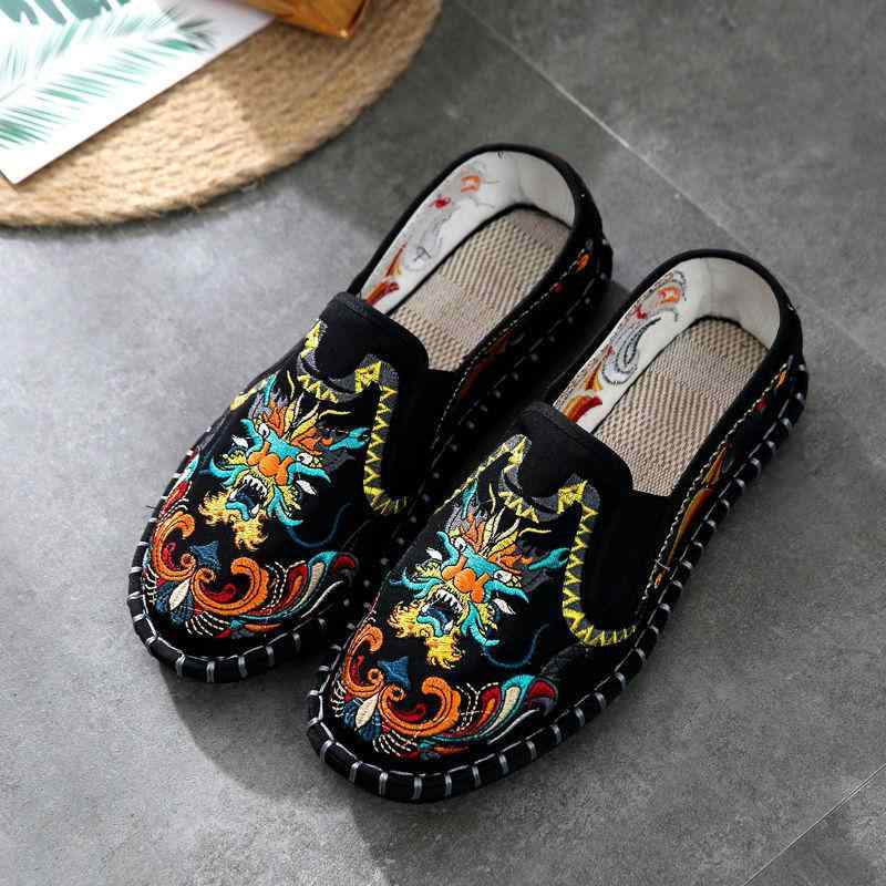 スリッポン 靴 メンズ キャンバススニーカー 春夏 中国風 刺繍デザイン 通気性 軽量 滑り止め ローカッ..