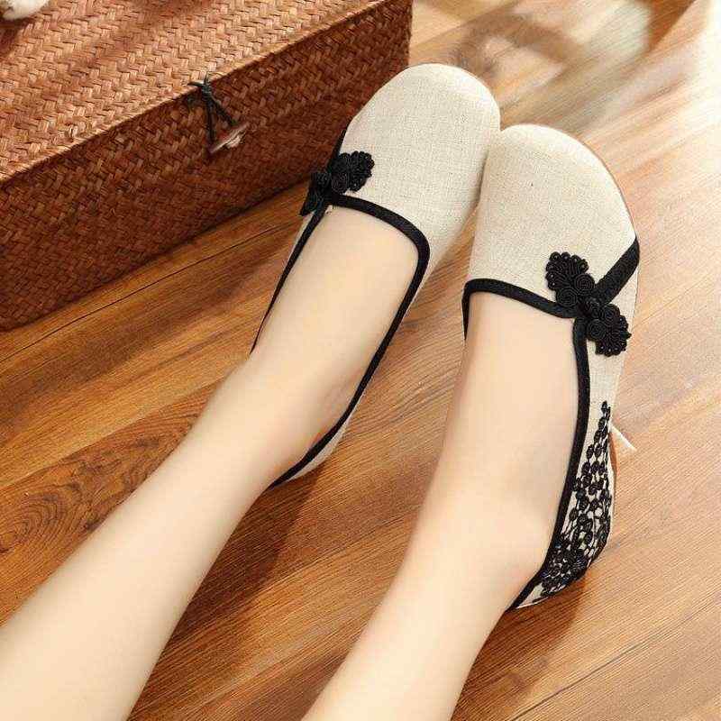 パンプス レディース レトロ 飾りボタン 刺繍 エスニック 民族調 布シューズ 漢服 ダンス チャイナドレ..