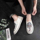スリッポン シューズ メンズ 綿麻キャンバス エスパドリーユ チャイナシューズ 伝統 レトロ 刺繍 ステッチ ラウンドトゥ ローヒール 浅履き 春夏秋 ホワイト ブルー