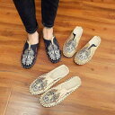 シューズ メンズ 男性 民族風 中国風 北京布 刺繍 エスニック 靴 カジュアル フラットヒール 綿 麻 通気性 ラウンドトゥ 浅履き 春夏秋 デイリーユース 軽量 クッションソール