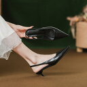 パンプス レディース バックストラップ ポインテッドトゥ ミドルヒール 細ヒール ブラック マイクロファイバー ゴム底 普段使い オフィス エレガント 韓国ファ...