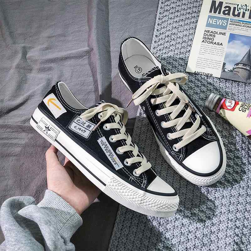 スニーカー メンズ キャンバス ローカット 春夏秋 通気性 カジュアル 韓国風 トレンド 厚底 運動靴 学生 万能 ラウンドトゥ フラットヒール ブラック スカイブルー