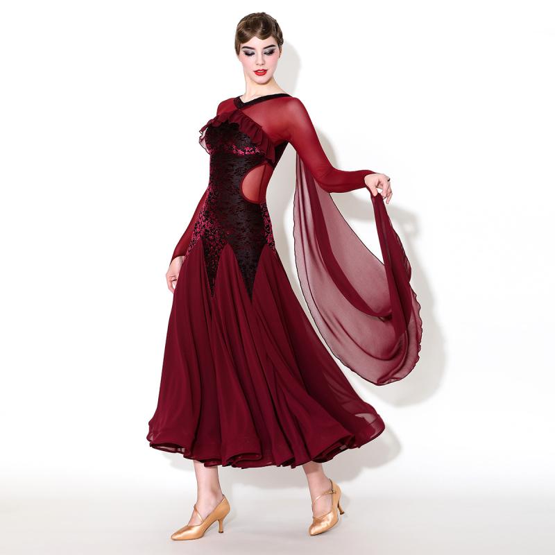 社交ダンスドレス ワルツ モダンダンス 競技用 発表会用 ステージ衣装 コーデュロイ スパンデックス エ..