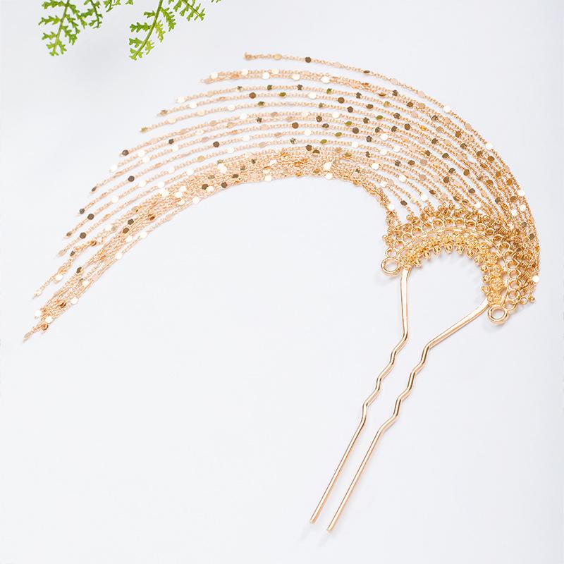 ヘアアクセサリー レディース 漢服スタイル かんざし 古風 新中華風 エレガント 揺れる ロングタッセル 丸型チェーンデザイン 金属製 ハンドメイド(x2)