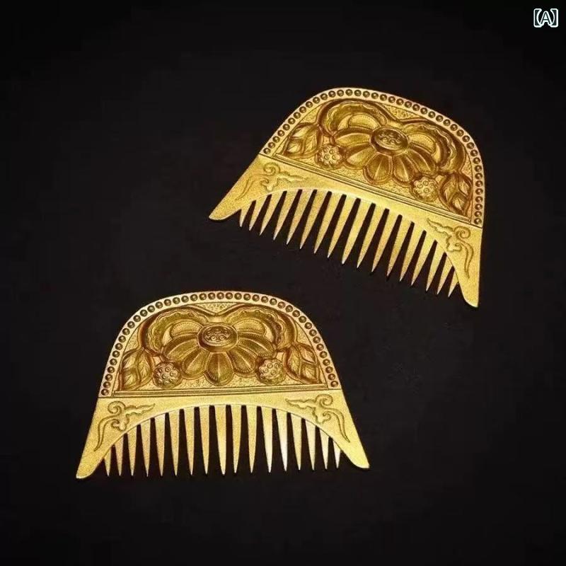 ヘアアクセサリー レディース ヘアコーム 真鍮 金メッキ ゴールド 唐代風 金蓮花 ...