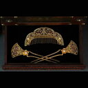 髪飾り 純銅 金メッキ 唐風 レトロ 宮廷風 貴婦人画 かんざし ヘアコーム 漢服用 和装小物 復刻 伝統的 エレガント 上品 装飾品