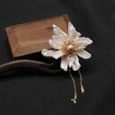 簪 天然パール 黒檀 木製 ハンドメイド かんざし バロック調 花モチーフ 個性的 和風 レトロ アンティーク風 髪飾り ヘアアクセサリー フォーマル カジュア...