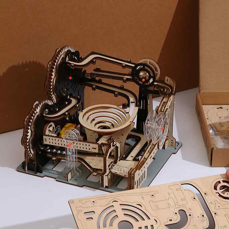 立体パズル キッズ 木製 電動 組み立て式 ボールコースター ビー玉転がし 知育玩具 頭脳パズル 3D 模型..