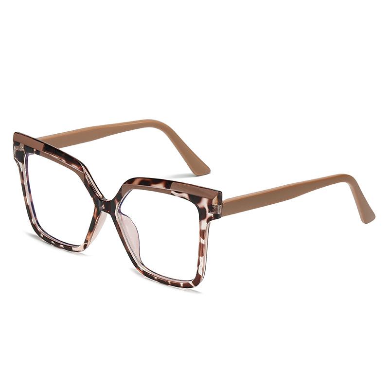 伊達メガネ レディース 女性用 TR90素材 ブルーライトカット スクエア型 大きめフレーム フルリム ACレンズ 個性的 ユニーク バイカラー ヒョウ柄